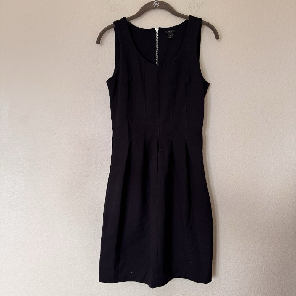 J Crew Dress Size 0 Pleated Flare Black Sleeveless Stretch Ponte Knit Zipper